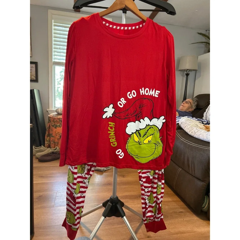 Dr Seuss The Grinch Womens Pajama Set Long Sleeve Top Pants‎ M 8-10